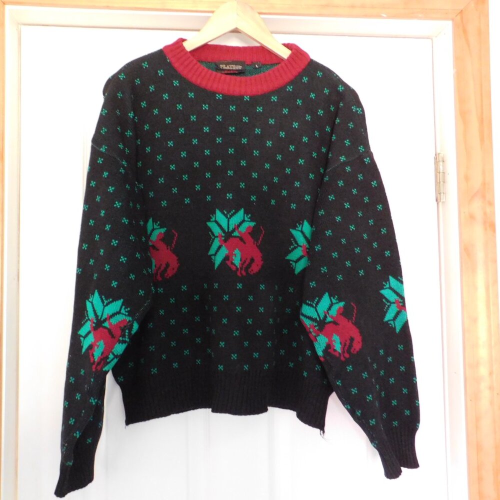 Vintage Playboy Sweater Black Western Rodeo Crewneck Pullover Adult Size Large